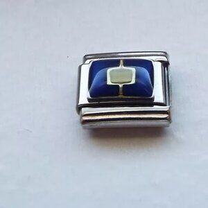 Enamel Maritime signal flag papa (P) 9mm stainless steel Italian charm link new